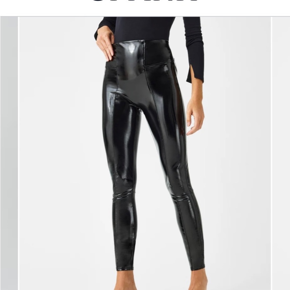 SPANX NWT Faux Patent Leather Leggings Black size small petite
